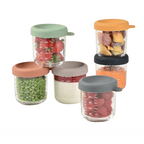 Beaba Glass Storage Container - Ideal Airtight Container for Storing Baby Snacks and Meals with Graduation Measuring Scale, Heat, Freeze, Sterilization, and Microwave Safe, 250ML, Set of 6