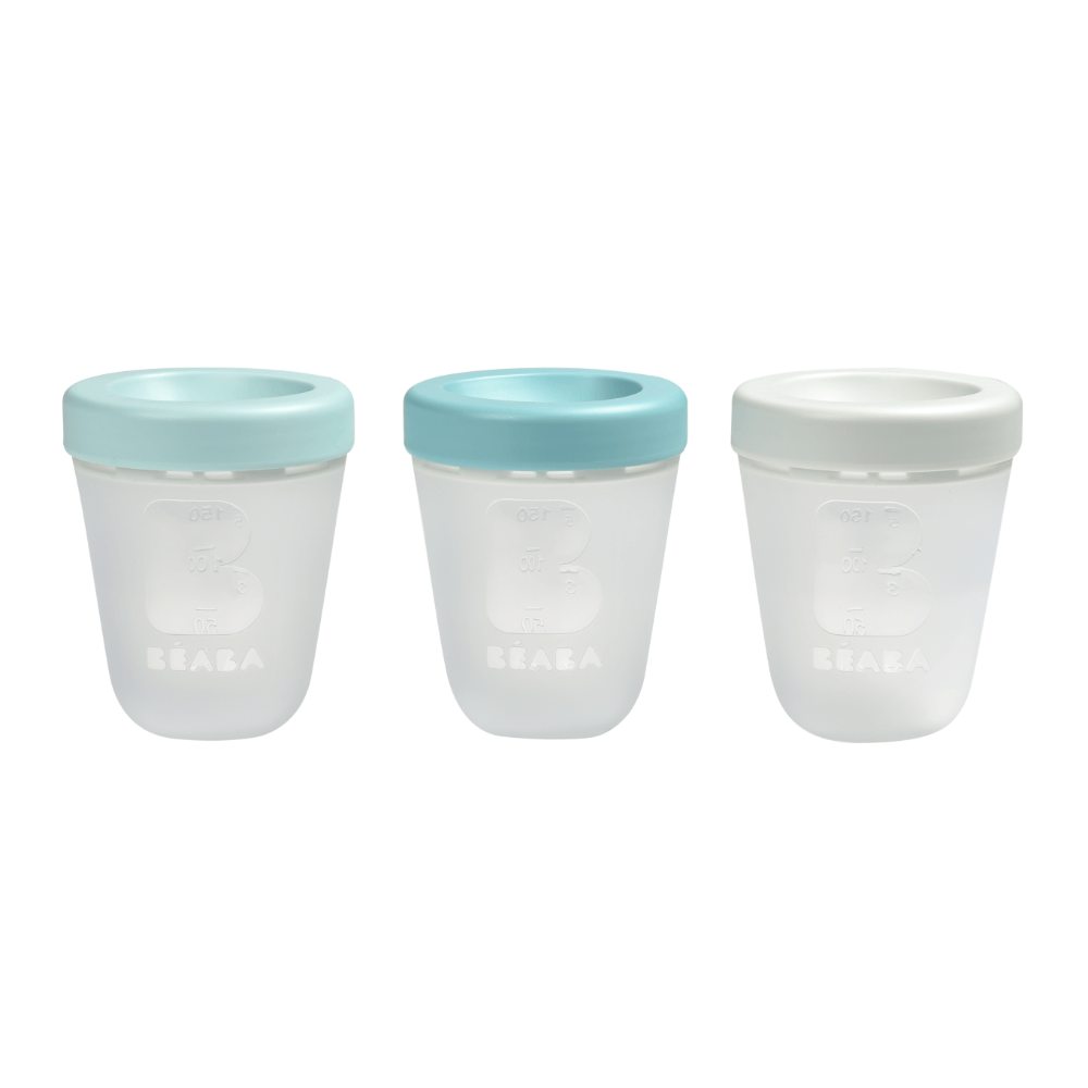 Beaba Silicone Storage Container - Ideal Airtight Container for Storing Baby Snacks and Meals, Stackable & Interlocking Design, Travel Friendly, 200ML, Set of 3