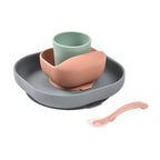 Beaba Silicone 4 Piece Baby Meal Set – Suction Plate, Suction Bowl, Anti-Slip Cup & 2nd Stage Spoon, Non-Slip, Unbreakable, Ergonomic Design, Easy to Clean, BPA-Free Baby Feeding Set for Mess-Free Mealtime Essentials, 4M+