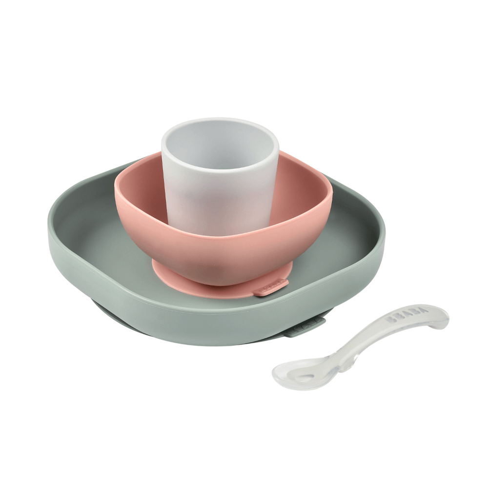 Beaba Silicone 4 Piece Baby Meal Set – Suction Plate, Suction Bowl, Anti-Slip Cup & 2nd Stage Spoon, Non-Slip, Unbreakable, Easy to Clean, BPA-Free Baby Feeding Set for Mess-Free Mealtime Essentials, 4M+