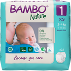 Bambo Nature Premium Baby Tape Diapers for New Born Baby, XS Size (2-4 Kgs) - Super Absorbent, Breathable, Extra Soft, Dermatologically Tested, Hypoallergenic Nappies With A Wetness Indicator, 22 Count