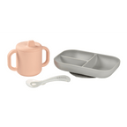 Beaba Silicone 3 Piece Learning Set – Suction Divided Plate, Silicone Learning Cup & 2nd Stage Spoon, Non-Slip, Unbreakable, Easy to Clean, BPA-Free Baby Feeding Set for Mess-Free Mealtime Essentials, 4M+