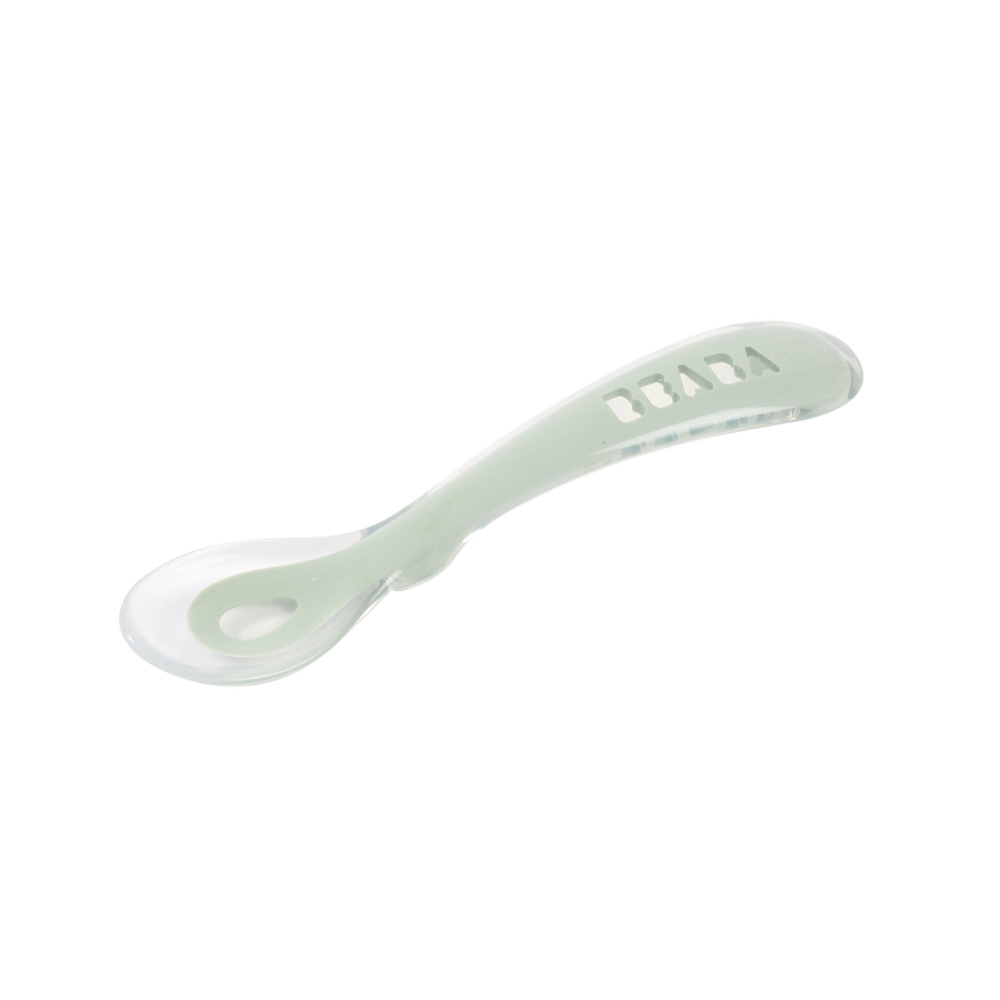 Beaba 2nd Stage Silicone Spoon - Baby Led Weaning Self Feeding Training Spoon with Ultra Soft Tip, Gum Friendly, Ergonomic Handles, BPA Free, 8m+