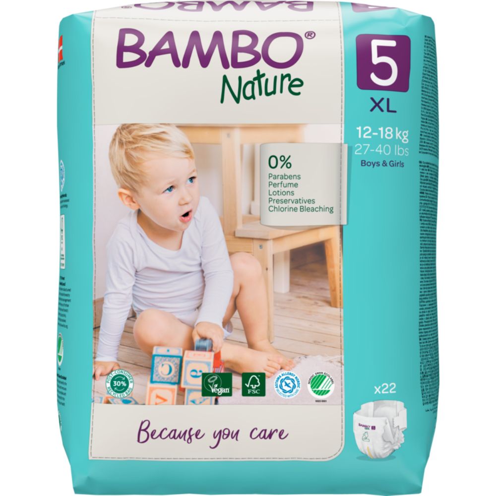 Bambo Nature Premium Baby Tape Diapers for Babies, XL Size (12-18 Kgs), Super Absorbent, Breathable, Extra Soft, Dermatologically Tested, Hypoallergenic Infant Nappies With Wetness Indicator
