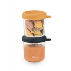 Beaba Glass Storage Container - Airtight Jar for Storing Baby Snacks and Meals with Graduation Measuring Scale, Heat, Freeze, Sterilization, and Microwave Safe, 250ML, Set of 2