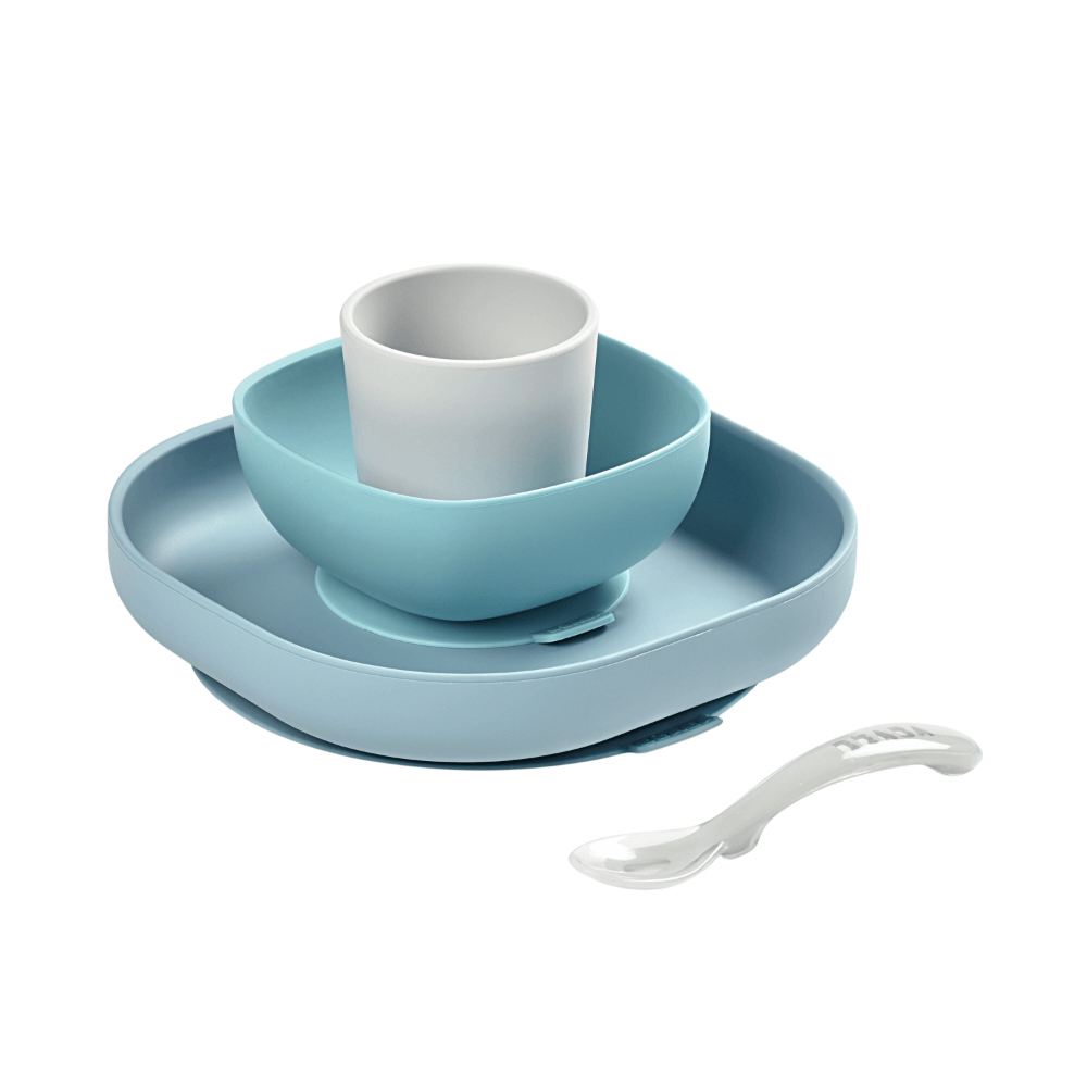Beaba Silicone 4 Piece Baby Meal Set – Suction Plate, Suction Bowl, Anti-Slip Cup & 2nd Stage Spoon, Non-Slip, Unbreakable, Easy to Clean, BPA-Free Baby Feeding Set for Mess-Free Mealtime Essentials, 4M+