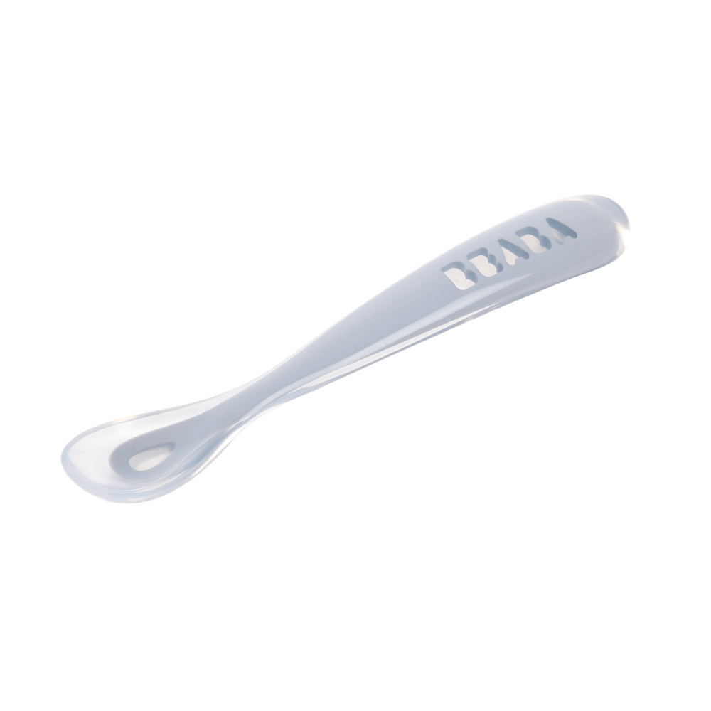 Beaba 1st Stage Silicone Spoon - Baby Led Weaning Self Feeding Training Spoon with Ultra Soft Tip, Gum Friendly, Ergonomic Handles, BPA Free, 4m+
