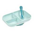 Beaba Silicone 2 Piece Meal Set – Suction Divided Plate & 2nd Stage Silicone Spoon, Non-Slip, Unbreakable, Easy to Clean, BPA-Free Baby Feeding Set for Mess-Free Mealtime Essentials, 4M+