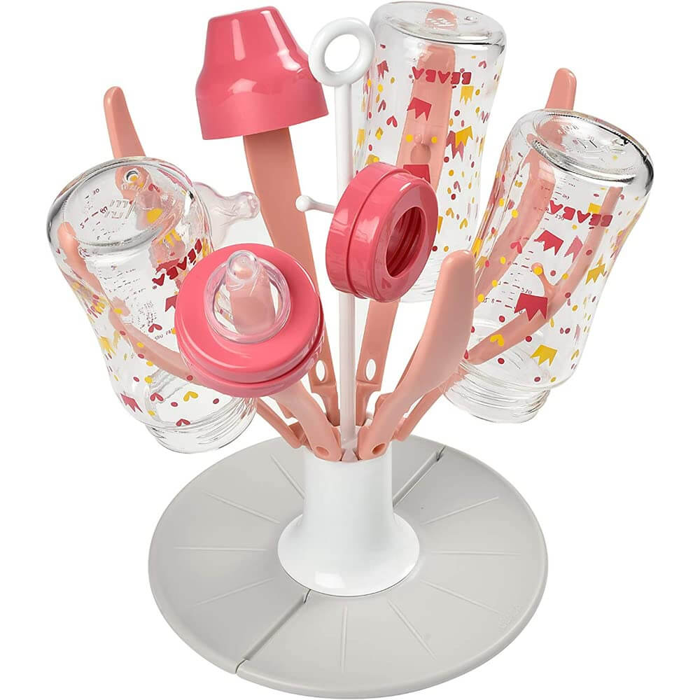 Beaba Baby Bottle Flower Drying Rack, Portable, Compact Drying Rack for 8 Bottles and Accessories with Removable Water Collection Tray, Space-Saving & Dishwasher Safe,  Easy to Fold, Suitable for Baby Bottles, Sipper Cups, and Baby Feeding Essentials