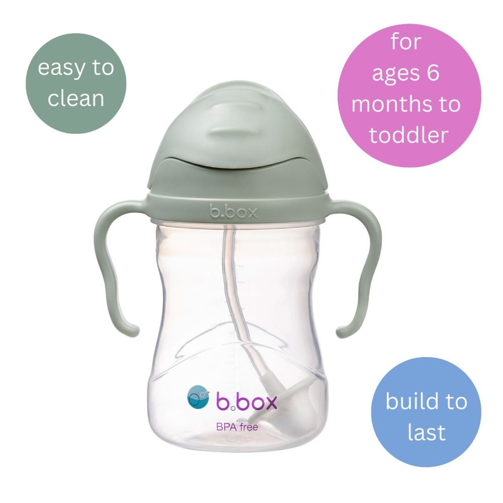B.Box Weighted Straw Sippy Cup (240ml) - No Leak Design, Flip-Top Lid & Easy-Grip Handles