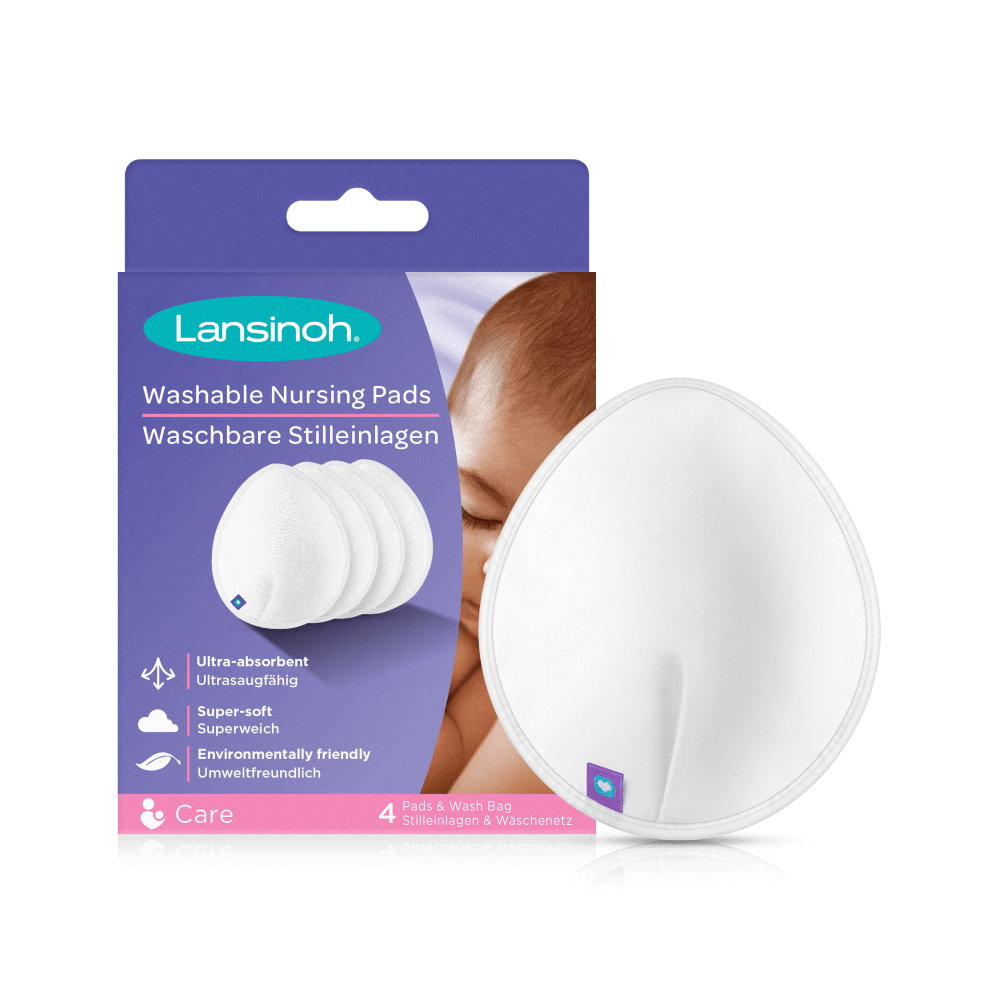 Lansinoh Washable Nursing Pads for Breastfeeding Moms - 4 Reusable Breast Pad for Every Day and Night Use, Quick & High Absorption, Includes Mesh Wash Bag (White)