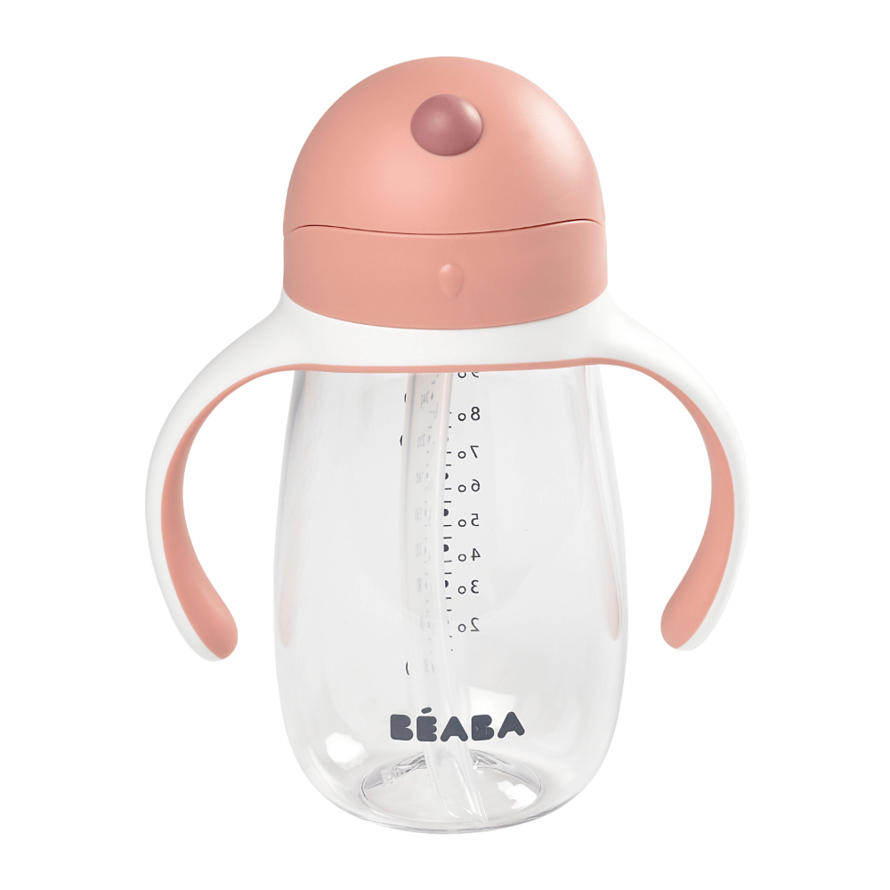 Beaba 2-in-1 Baby Sipper Water Bottle, Anti Spill Sippy Cup with Soft Silicone Straw for Toddlers, Kids, 100% Waterproof, Easy to Open, Removable Handles, Tritan and Silicone - 300 ml, 8m+