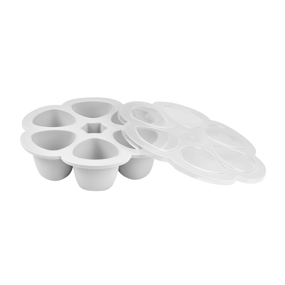 Beaba Silicone Multiportion Tray with Airtight Lid for Baby Food Storage - Ideal Container for Storing Snacks & Baby Meals, Easy Grip, Freezer & Microwave Safe, 6 Servings of 90ml Each