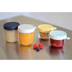 Beaba Glass Storage Container - Ideal Airtight Container for Storing Baby Snacks and Meals with Graduation Measuring Scale, Heat, Freeze, Sterilization, and Microwave Safe, 150ML*2 and 250ML*2, Set of 4