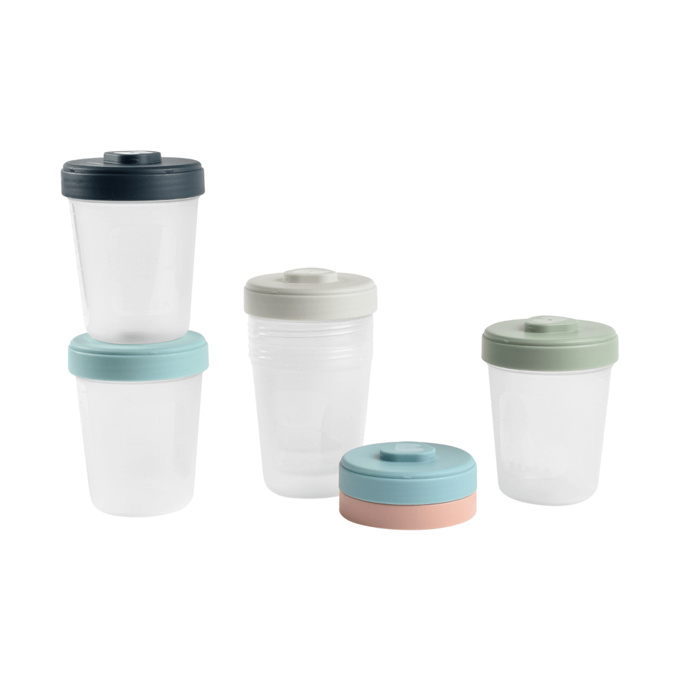 Beaba Food Storage Set - Airtight Interlocking Stackable Containers for Baby & Toddler Meals with Graduation Scale, Leakproof, Microwave & Freezer Safe, Travel Friendly, 250ML, Set of 6, Multicolor