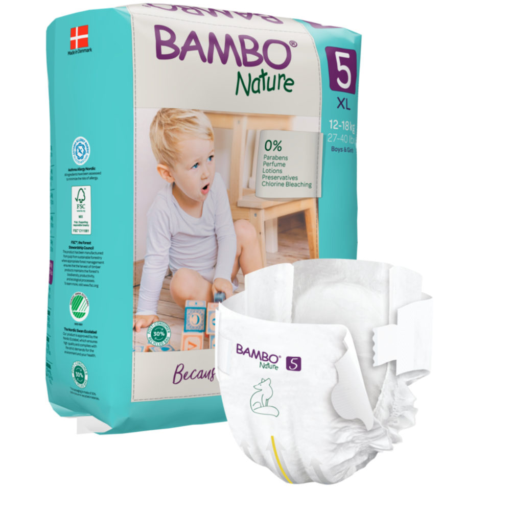 Bambo Nature Premium Baby Tape Diapers for Babies, XL Size (12-18 Kgs), Super Absorbent, Breathable, Extra Soft, Dermatologically Tested, Hypoallergenic Infant Nappies With Wetness Indicator