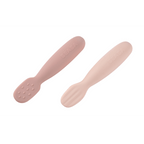Beaba Set of 2 Silicone Pre-Feeding Spoons for Baby and Infants - Textured Tip + Flat Tip, Gentle on Gums, Short and Round Ergonomic Handle, Soft Food Grade Silicone, 4m+