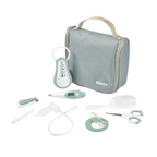 Beaba 9 Baby Toiletry & Grooming Essentials, Includes Thermometer, Hairbrush, Nail Clippers, Nasal Aspirator, Gum Massaging Toothbrush, Teether Baby Scissors, Bath Thermometer, Nail File, and Multi-Compartment Travel Pouch
