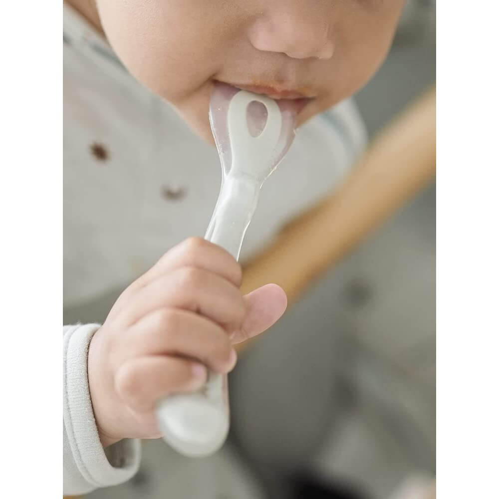 Beaba 1st Stage Silicone Spoon - Set of 4, Baby Led Weaning Self Feeding Training Spoon with Ultra Soft Tip, Gum Friendly, Ergonomic Handles, BPA Free, 4m+