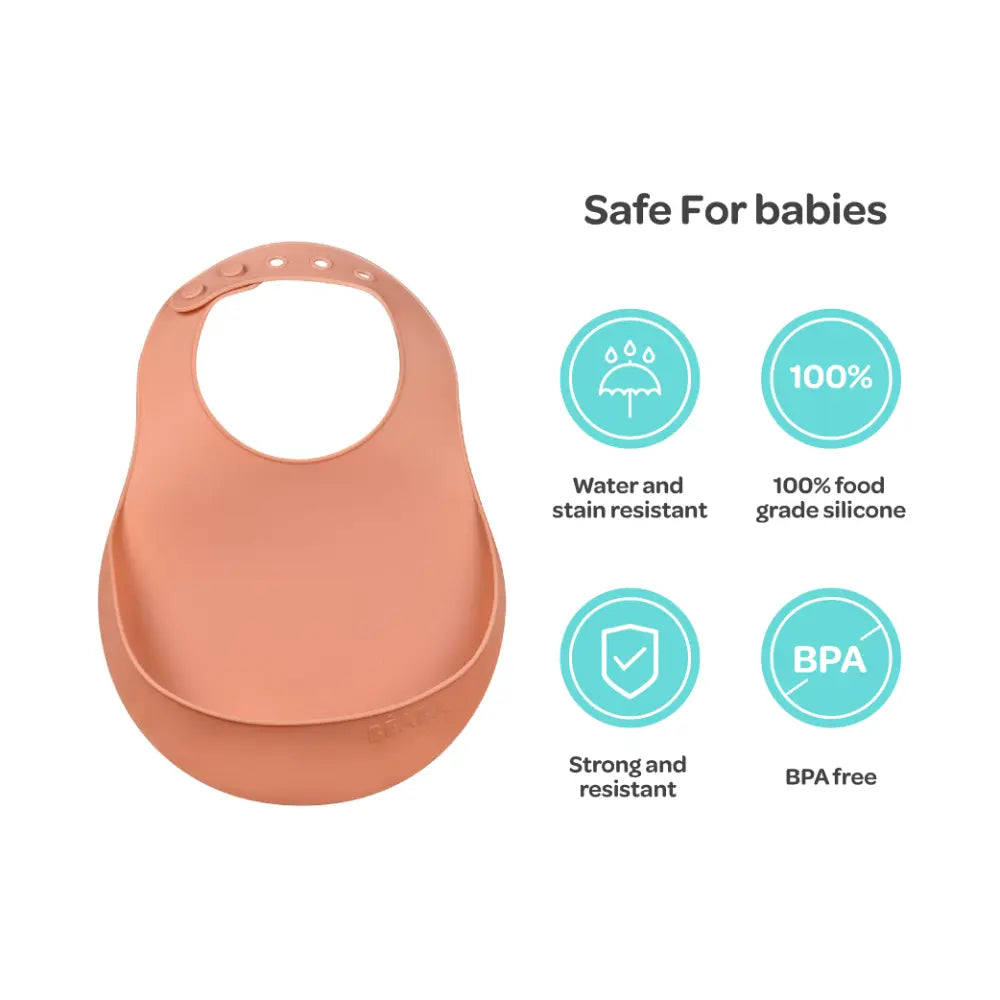 Beaba Silicone Waterproof Baby Feeding Bib with Food Catcher Pocket, BPA-Free, Easy to Clean, 4M+