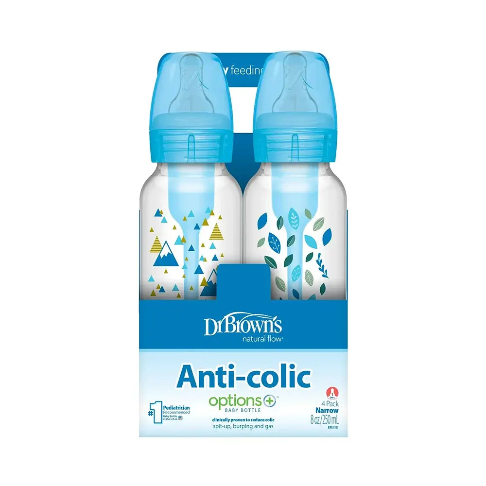 Dr. Brown's Natural Flow Anti-Colic Options+ Narrow Baby Bottle, 8 oz/250 ml - 4-Pack