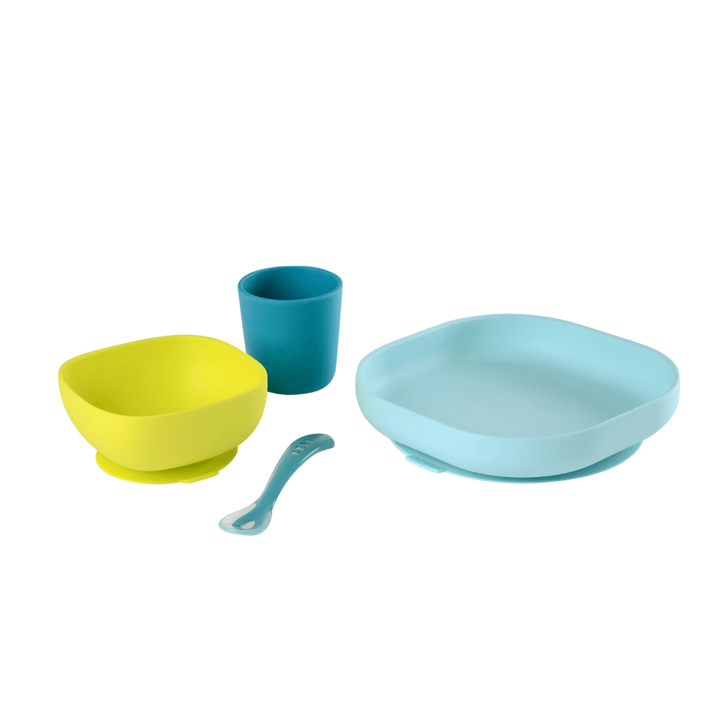 Beaba Silicone 4 Piece Baby Meal Set – Suction Plate, Suction Bowl, Anti-Slip Cup & 2nd Stage Spoon, Non-Slip, Unbreakable, Easy to Clean, BPA-Free Baby Feeding Set for Mess-Free Mealtime Essentials, 4M+