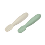 Beaba Set of 2 Silicone Pre-Feeding Spoons for Baby and Infants - Textured Tip + Flat Tip, Gentle on Gums, Short and Round Ergonomic Handle, Soft Food Grade Silicone, 4m+