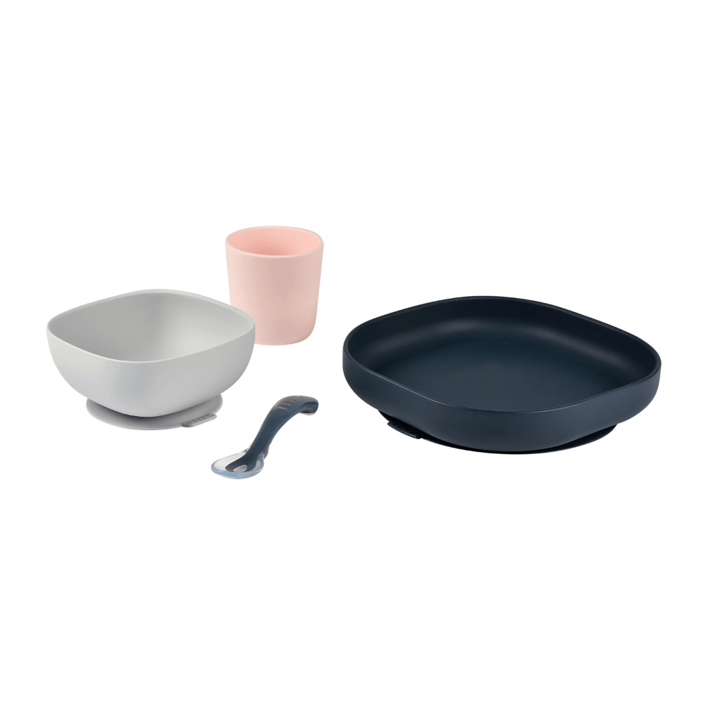 Beaba Silicone 4 Piece Baby Meal Set – Suction Plate, Suction Bowl, Anti-Slip Cup & 2nd Stage Spoon, Non-Slip, Unbreakable, Easy to Clean, BPA-Free Baby Feeding Set for Mess-Free Mealtime Essentials, 4M+