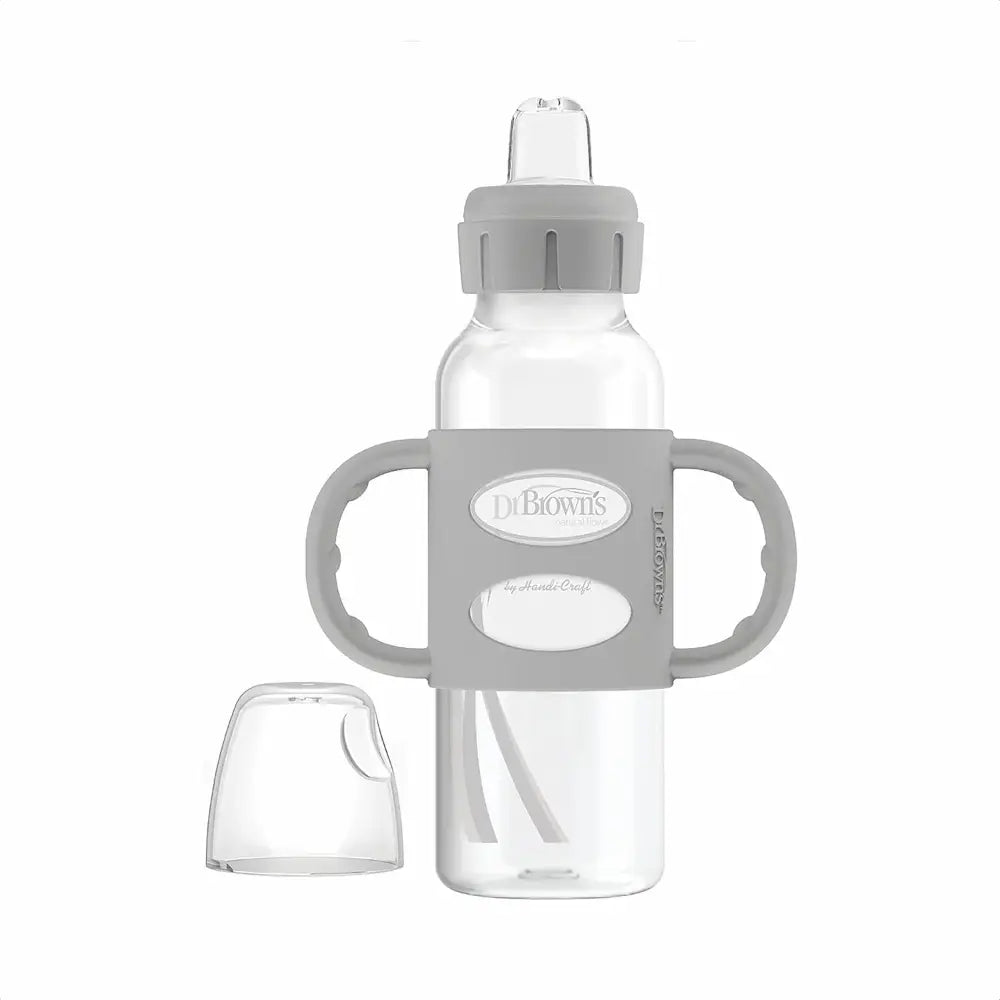 Dr. Brown's 8 oz/250 mL Narrow Sippy Spout Bottle w/ Silicone Handles, Lt Blue & Lt Gray, 2-Pack