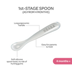 Beaba 1st Stage Silicone Spoon - Baby Led Weaning Self Feeding Training Spoon with Ultra Soft Tip, Gum Friendly, Ergonomic Handles, BPA Free, 4m+