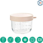 Beaba Glass Storage Container - Ideal Airtight Container for Storing Baby Snacks and Meals with Graduation Measuring Scale, Heat, Freeze, Sterilization, and Microwave Safe, 150ML