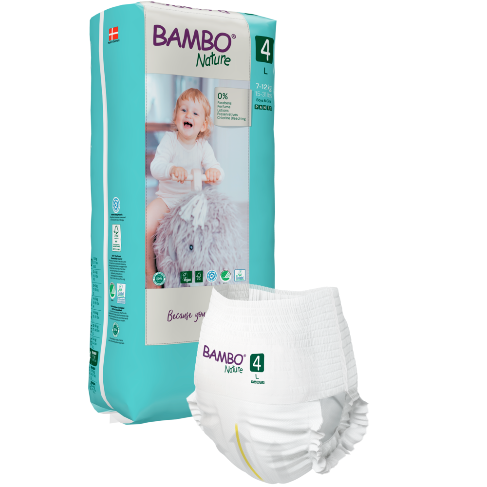 Bambo Nature Premium Baby Pants Diapers for Babies, Large Size (7-12 Kgs), Super Absorbent, Breathable, Extra Soft, Dermatologically Tested, Hypoallergenic Infant Nappies With Wetness Indicator