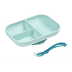 Beaba Silicone 2 Piece Meal Set – Suction Divided Plate & 2nd Stage Silicone Spoon, Non-Slip, Unbreakable, Easy to Clean, BPA-Free Baby Feeding Set for Mess-Free Mealtime Essentials, 4M+