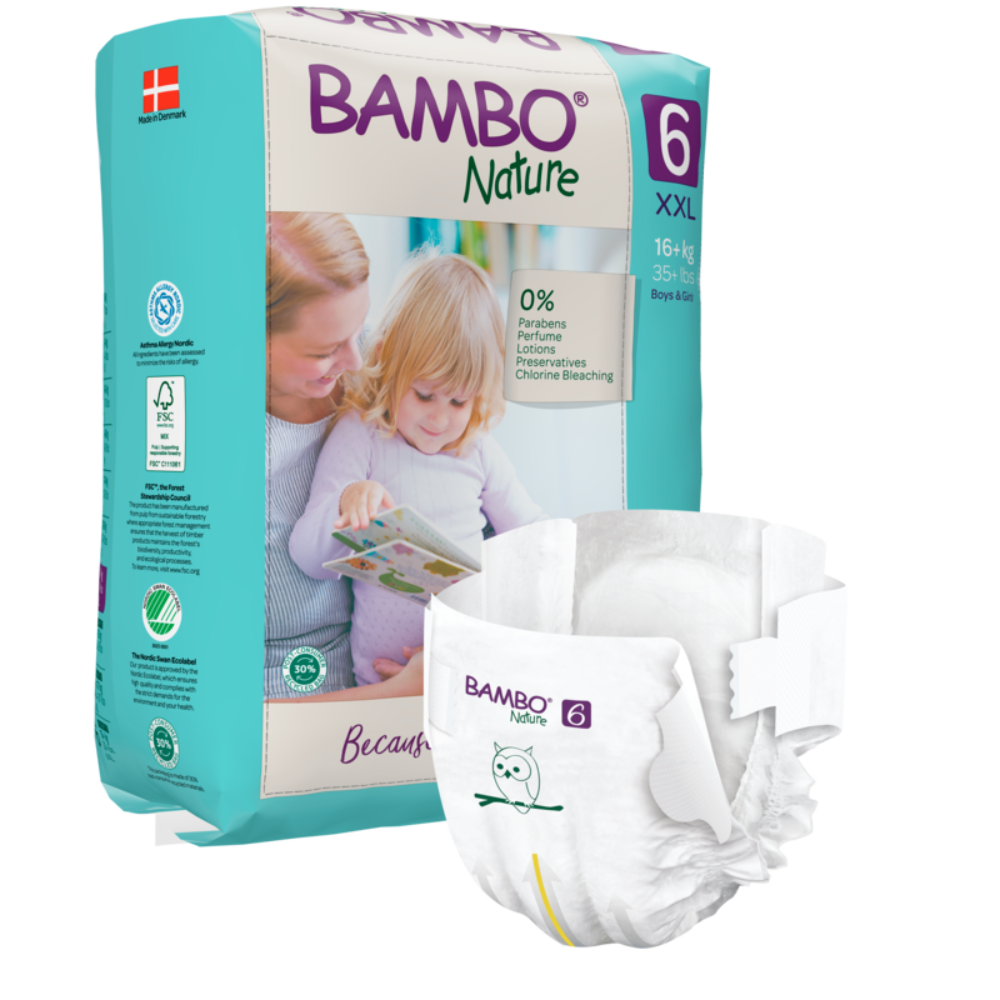 Bambo Nature Premium Baby Tape Diapers for Babies, XXL Size (16+ Kgs), Super Absorbent, Breathable, Extra Soft, Dermatologically Tested, Hypoallergenic Infant Nappies With Wetness Indicator