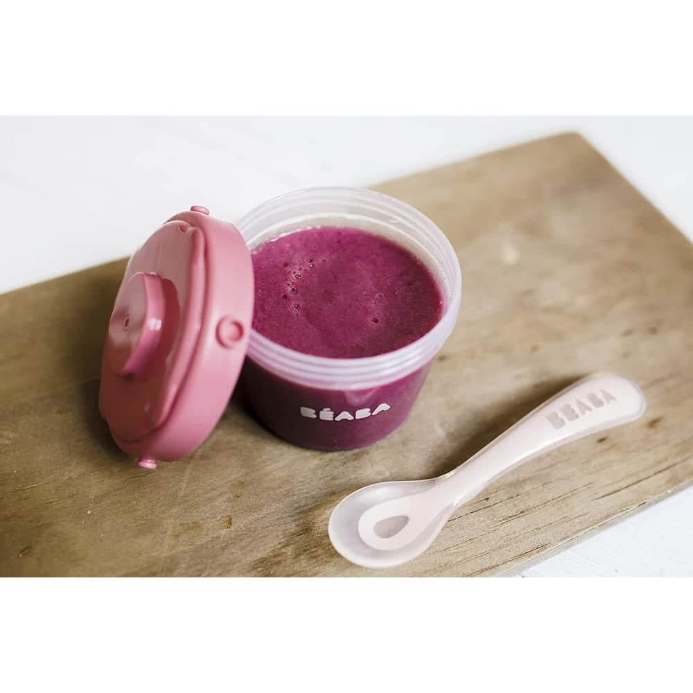 Beaba 2nd Stage Silicone Spoon - Baby Led Weaning Self Feeding Training Spoon with Ultra Soft Tip, Gum Friendly, Ergonomic Handles, BPA Free, 8m+