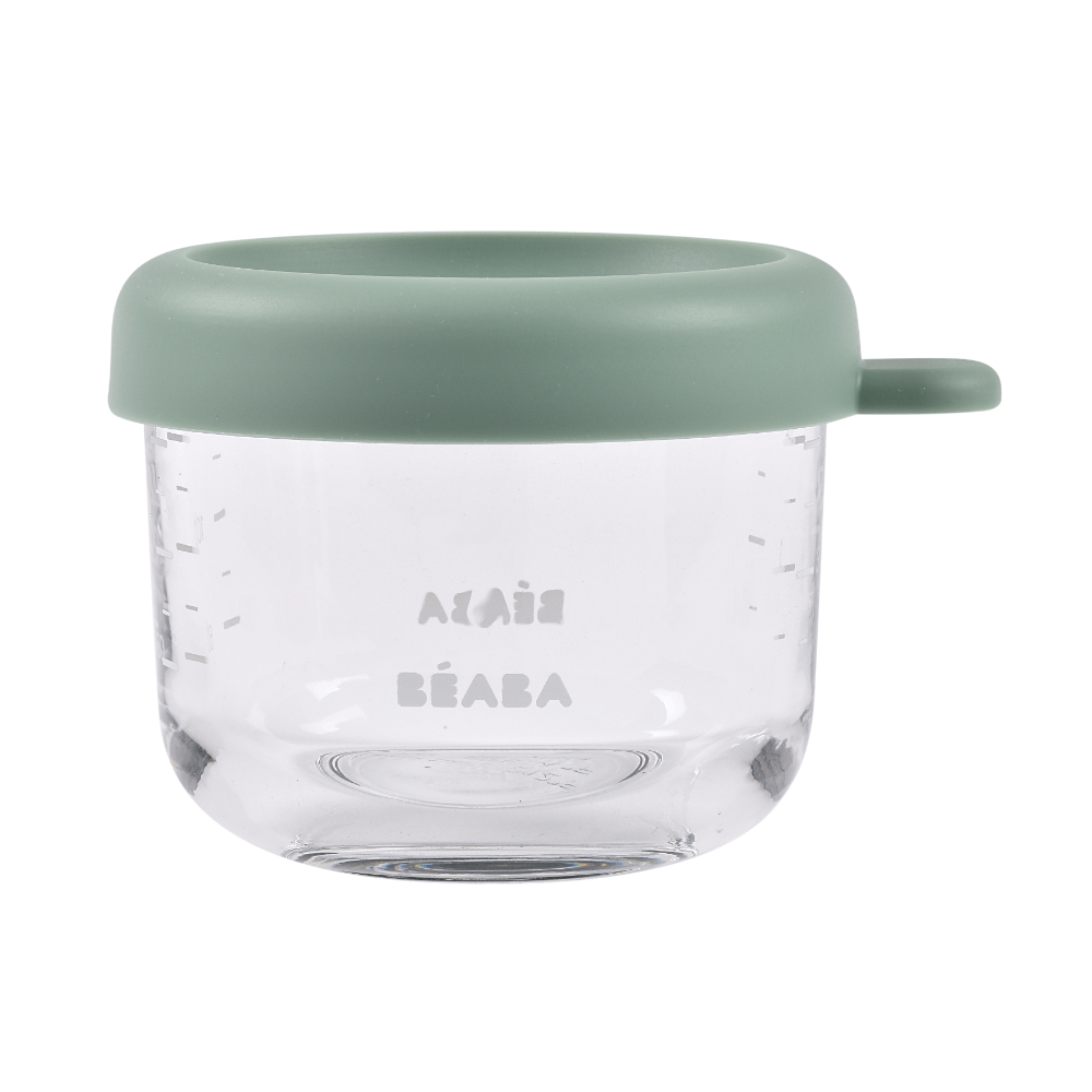Beaba Glass Storage Container - Ideal Airtight Container for Storing Baby Snacks and Meals with Graduation Measuring Scale, Heat, Freeze, Sterilization, and Microwave Safe, 150ML