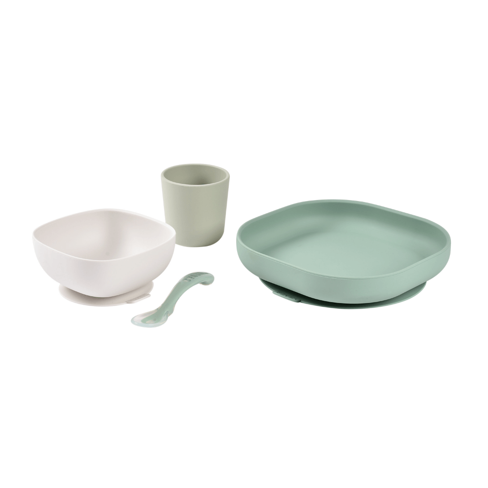Beaba Silicone 4 Piece Baby Meal Set – Suction Plate, Suction Bowl, Anti-Slip Cup & 2nd Stage Spoon, Non-Slip, Unbreakable, Easy to Clean, BPA-Free Baby Feeding Set for Mess-Free Mealtime Essentials, 4M+
