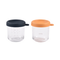 Beaba Glass Storage Container - Airtight Jar for Storing Baby Snacks and Meals with Graduation Measuring Scale, Heat, Freeze, Sterilization, and Microwave Safe, 250ML, Set of 2