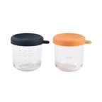 Beaba Glass Storage Container - Airtight Jar for Storing Baby Snacks and Meals with Graduation Measuring Scale, Heat, Freeze, Sterilization, and Microwave Safe, 250ML, Set of 2