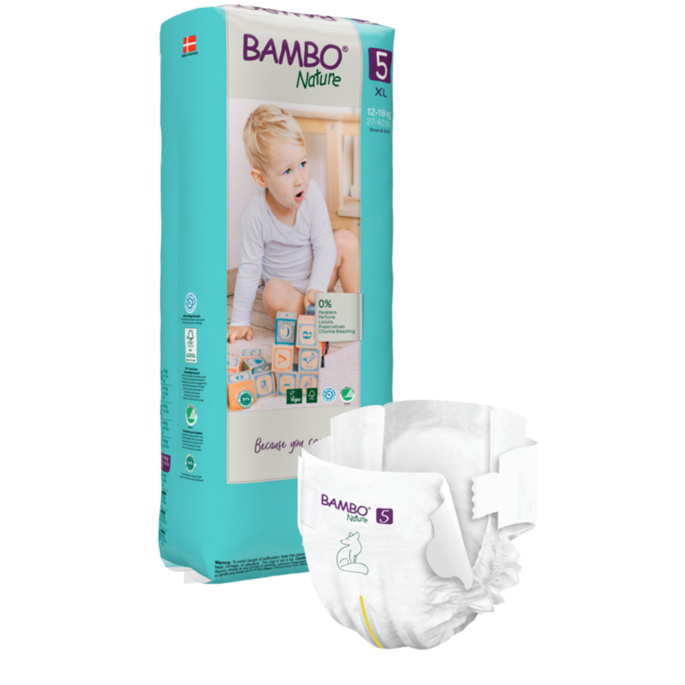 Bambo Nature Premium Baby Tape Diapers for Babies, XL Size (12-18 Kgs), Super Absorbent, Breathable, Extra Soft, Dermatologically Tested, Hypoallergenic Infant Nappies With Wetness Indicator