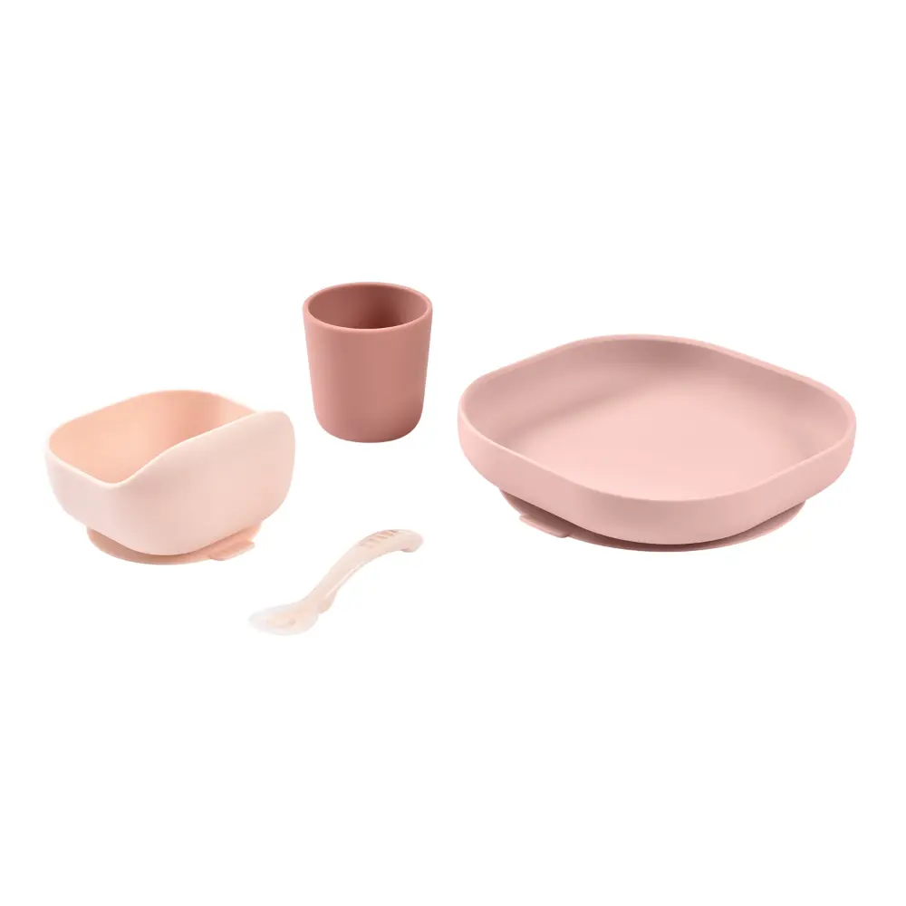 Beaba Silicone 4 Piece Baby Meal Set – Suction Plate, Suction Bowl, Anti-Slip Cup & 2nd Stage Spoon, Non-Slip, Unbreakable, Ergonomic Design, Easy to Clean, BPA-Free Baby Feeding Set for Mess-Free Mealtime Essentials, 4M+