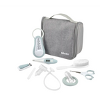 Beaba 9 Baby Toiletry & Grooming Essentials, Includes Thermometer, Hairbrush, Nail Clippers, Nasal Aspirator, Gum Massaging Toothbrush, Teether Baby Scissors, Bath Thermometer, Nail File, and Multi-Compartment Travel Pouch