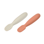 Beaba Set of 2 Silicone Pre-Feeding Spoons for Baby and Infants - Textured Tip + Flat Tip, Gentle on Gums, Short and Round Ergonomic Handle, Soft Food Grade Silicone, 4m+