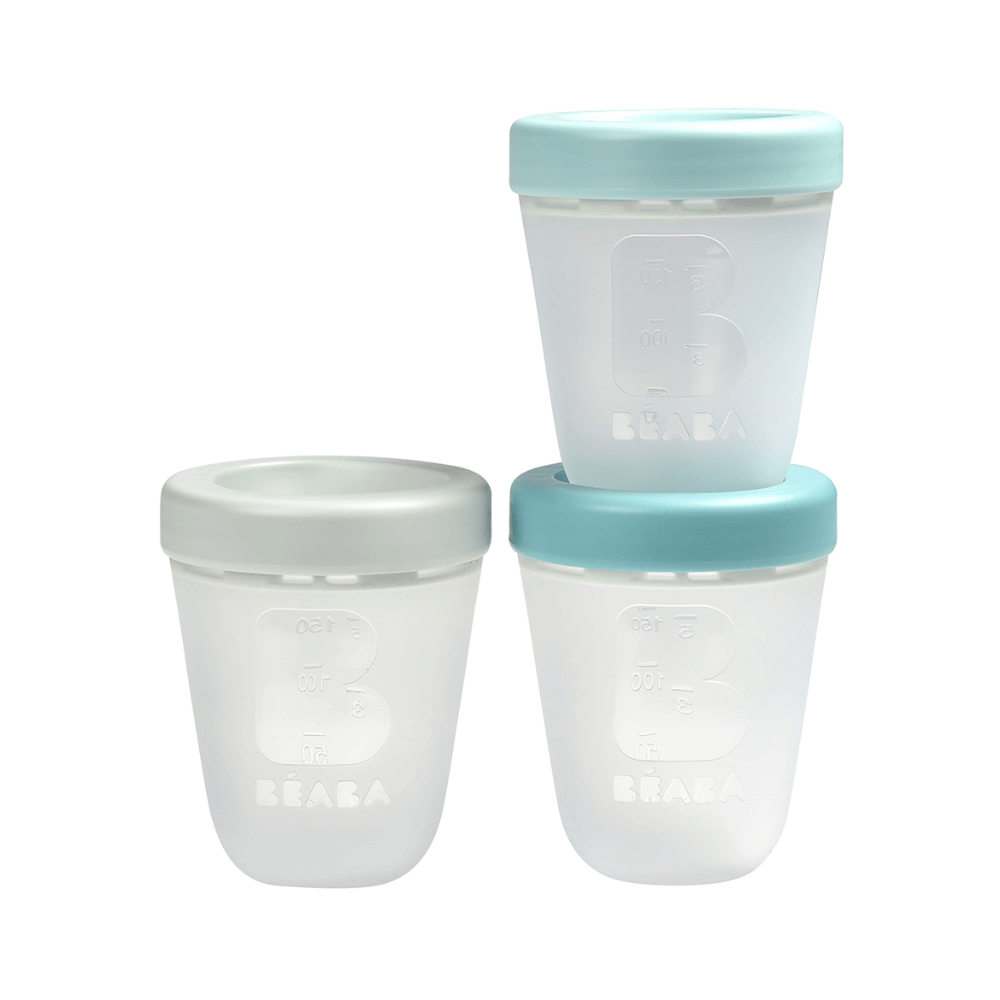 Beaba Silicone Storage Container - Ideal Airtight Container for Storing Baby Snacks and Meals, Stackable & Interlocking Design, Travel Friendly, 200ML, Set of 3