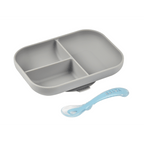 Beaba Silicone 2 Piece Meal Set – Suction Divided Plate & 2nd Stage Silicone Spoon, Non-Slip, Unbreakable, Easy to Clean, BPA-Free Baby Feeding Set for Mess-Free Mealtime Essentials, 4M+