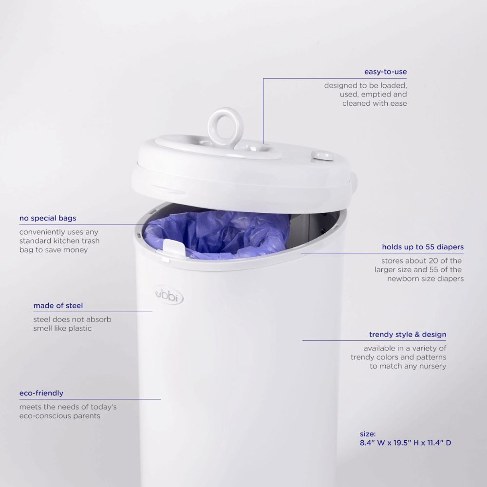Ubbi Steel Odor Locking Diaper Pail - Matte Grey
