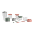 Beaba Expert Food Storage Set - Airtight Interlocking Containers for Baby & Toddler Meals with Graduation Scale, Microwave & Freezer Safe, Set of 14 (2 x 90ML, 4 x 150ML, 6 x 250ML & 2 Spoons)