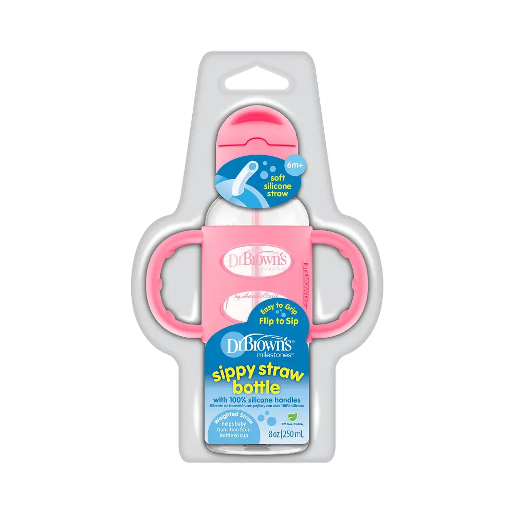 Dr. Brown's 8 oz/250 mL Narrow Sippy Spout Bottle w/ Silicone Handles - Light Pink 1-Pack