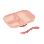 Beaba Silicone 2 Piece Meal Set – Suction Divided Plate & 2nd Stage Silicone Spoon, Non-Slip, Unbreakable, Easy to Clean, BPA-Free Baby Feeding Set for Mess-Free Mealtime Essentials, 4M+