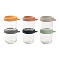 Beaba Glass Storage Container - Ideal Airtight Container for Storing Baby Snacks and Meals with Graduation Measuring Scale, Heat, Freeze, Sterilization, and Microwave Safe, 250ML, Set of 6